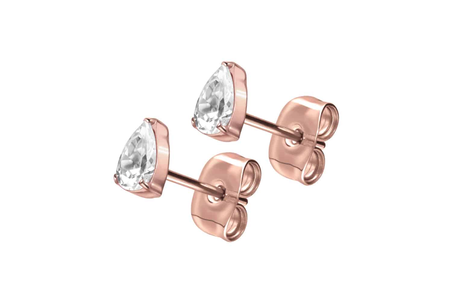 Titan Ohrstecker EINGEFASSTER KRISTALLTROPFEN von Piercingline